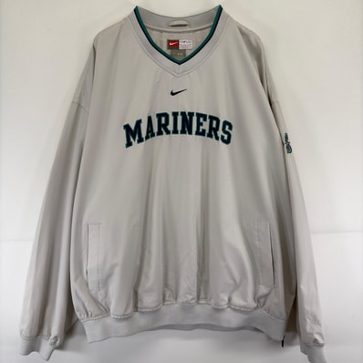 古着 ナイキ NIKE ジャケット MLB 大きいサイズ ロゴ 刺繍 マリナーズ Vネック プルオーバー ナイロン 2XL グレー系 メンズ