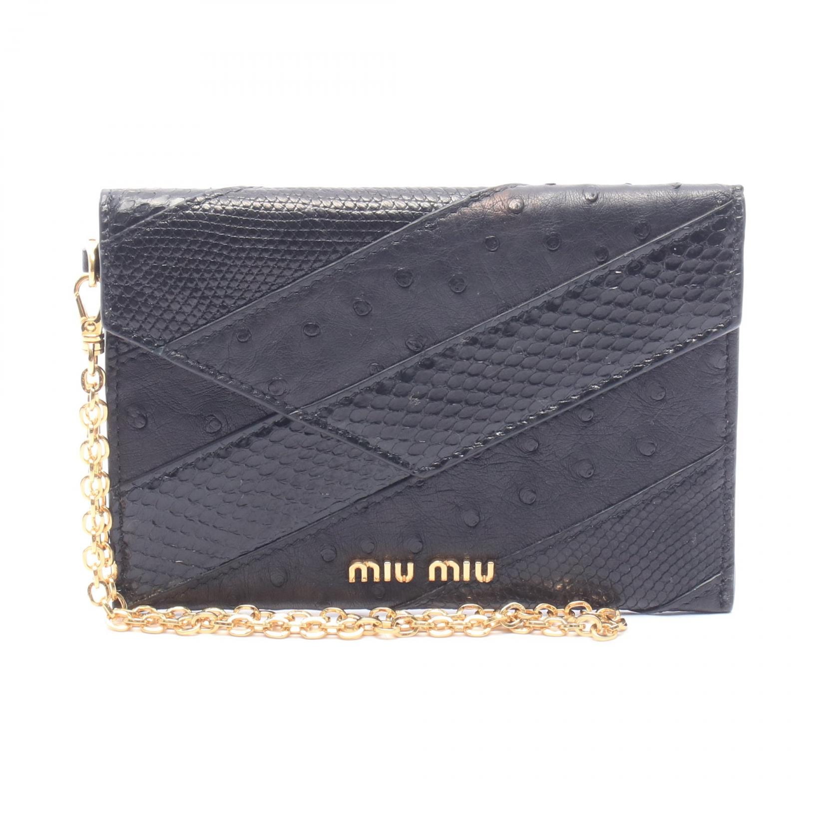 ミュウ ミュウ Miu Miu MADRAS LOVE マドラス ラブ エンベロープ ポーチ バッグ レザー エキゾチックレザー レディース ブラック系 【中古】