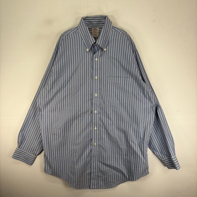 古着 ブルックスブラザーズ Brooks Brothers 長袖シャツ ボタンダウン 胸ポケ L ブルー系 ストライプ メンズ