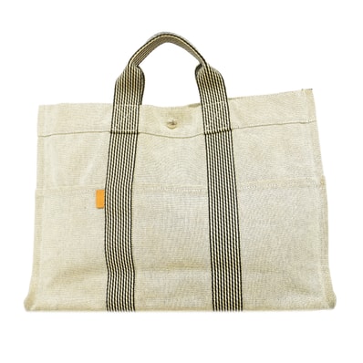 【6id6117】エルメス トートバッグ ニューフールトゥMM キャンバス グレー シルバー金具【中古】メンズ レディース ユニセックス