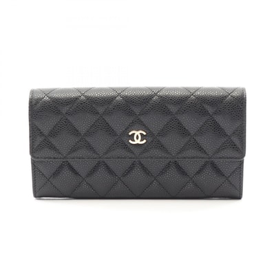 シャネル CHANEL マトラッセ 二つ折り長財布 財布 キャビアスキン(グレインドカーフ) レディース ブラック系 【中古】