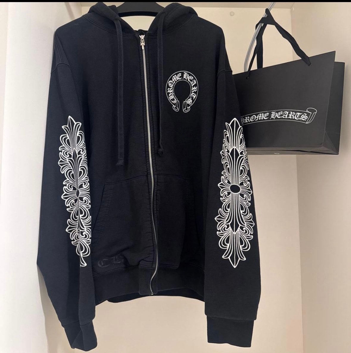 Chrome Hearts Horseshoe Floral Cross Fleece Zip-Up Hoodie "Black"