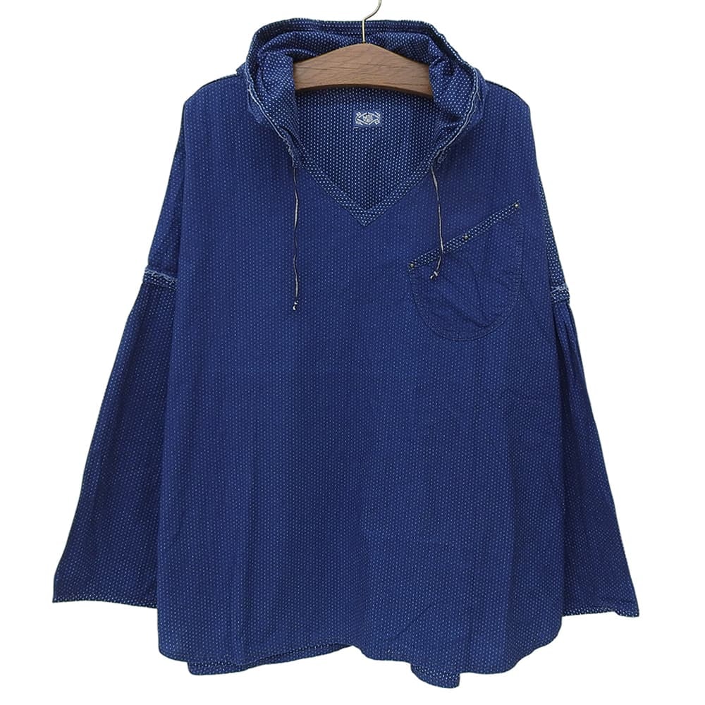 ポータークラシック 美品 コットン サシドット ドローストリングリバーシブルパーカー メンズ インディゴ 4 金沢店限定 4