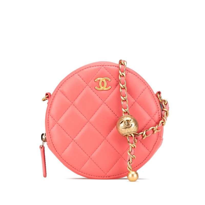 シャネル マトラッセ ココマーク ラウンド チェーン ショルダーバッグ ピンク ラムスキン レディース CHANEL 【中古】