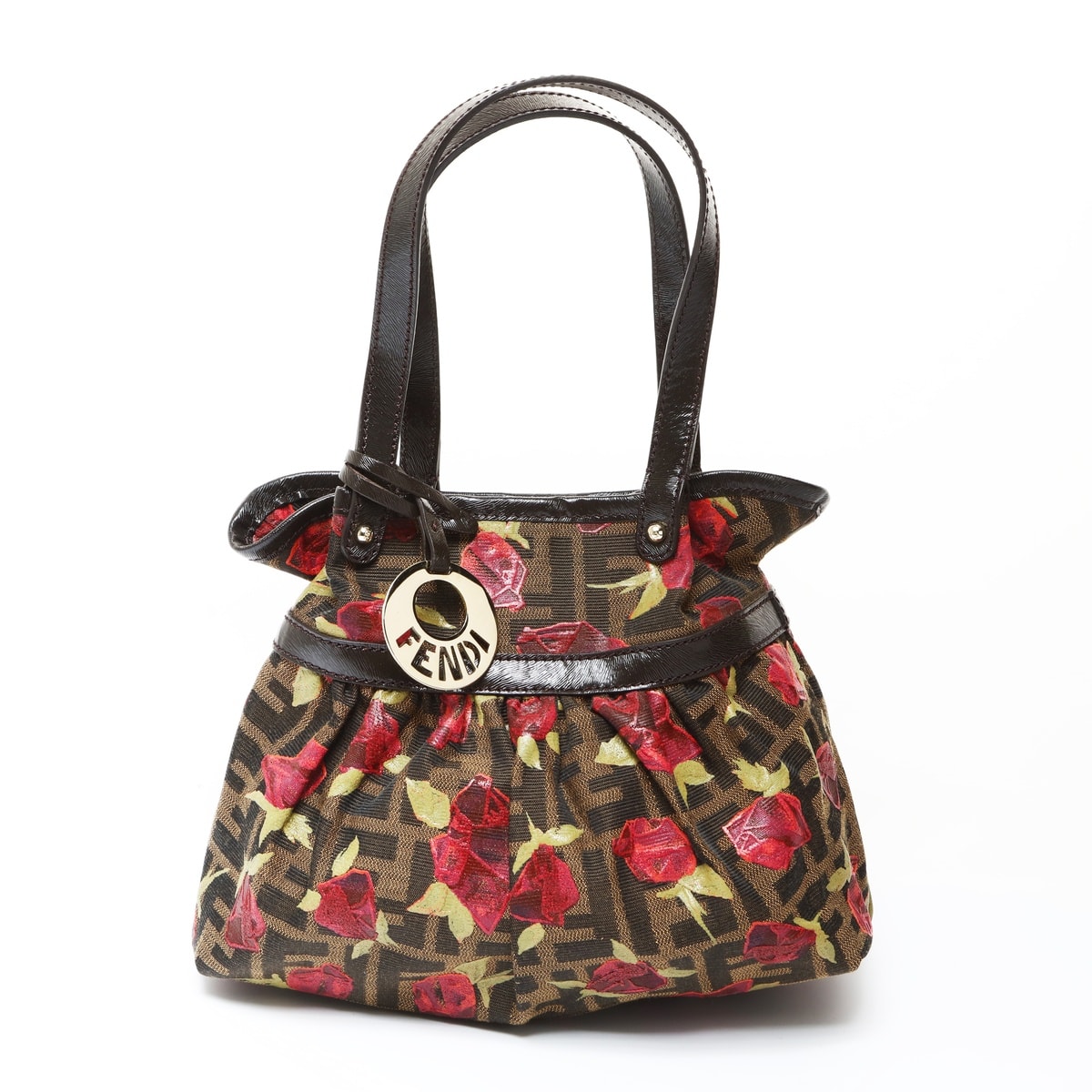フェンディ FENDI ズッカ キャンバス ローズ柄 ハンドバッグ【中古】