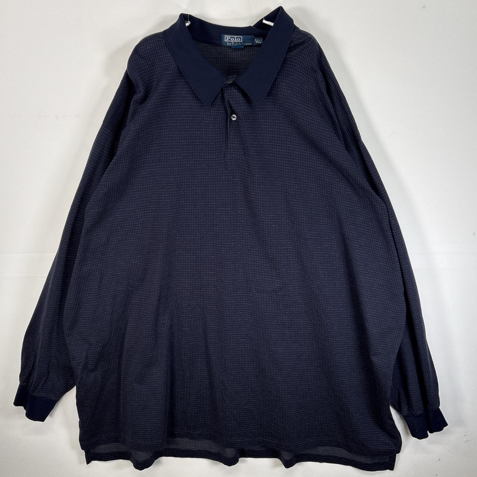 古着 90's/90年代 ポロバイラルフローレン Polo by Ralph Lauren 長袖 ポロシャツ 大きいサイズ 2ボタン PIMA COTTON 4XLT TALL  ネイビー チェック メンズ