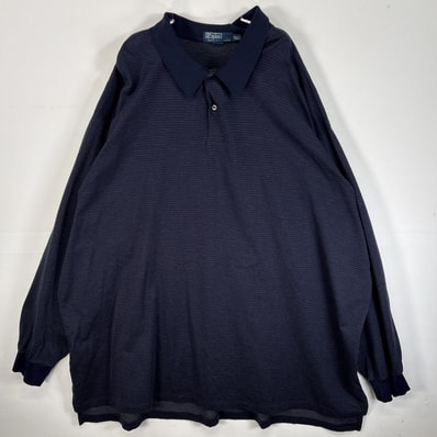 古着 90's/90年代 ポロバイラルフローレン Polo by Ralph Lauren 長袖 ポロシャツ 大きいサイズ 2ボタン PIMA COTTON 4XLT TALL ネイビー チェック メンズ