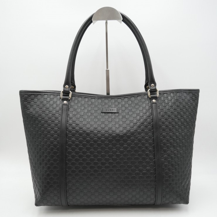 GUCCI(グッチ)マイクログッチシマ トートバッグ ブラック レザー GGエンボス レディース 449647 527066【中古】