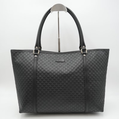 GUCCI(グッチ)マイクログッチシマ トートバッグ ブラック レザー GGエンボス レディース 449647 527066【中古】