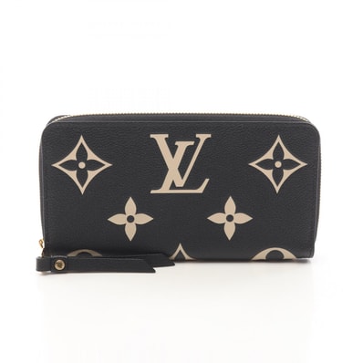 ルイ・ヴィトン LOUIS VUITTON ジッピーウォレット バイカラー ラウンド長財布 財布 レザー モノグラム・アンプラント ベージュ レディース ブラック系 / ベージュ系 M80481 【中古】