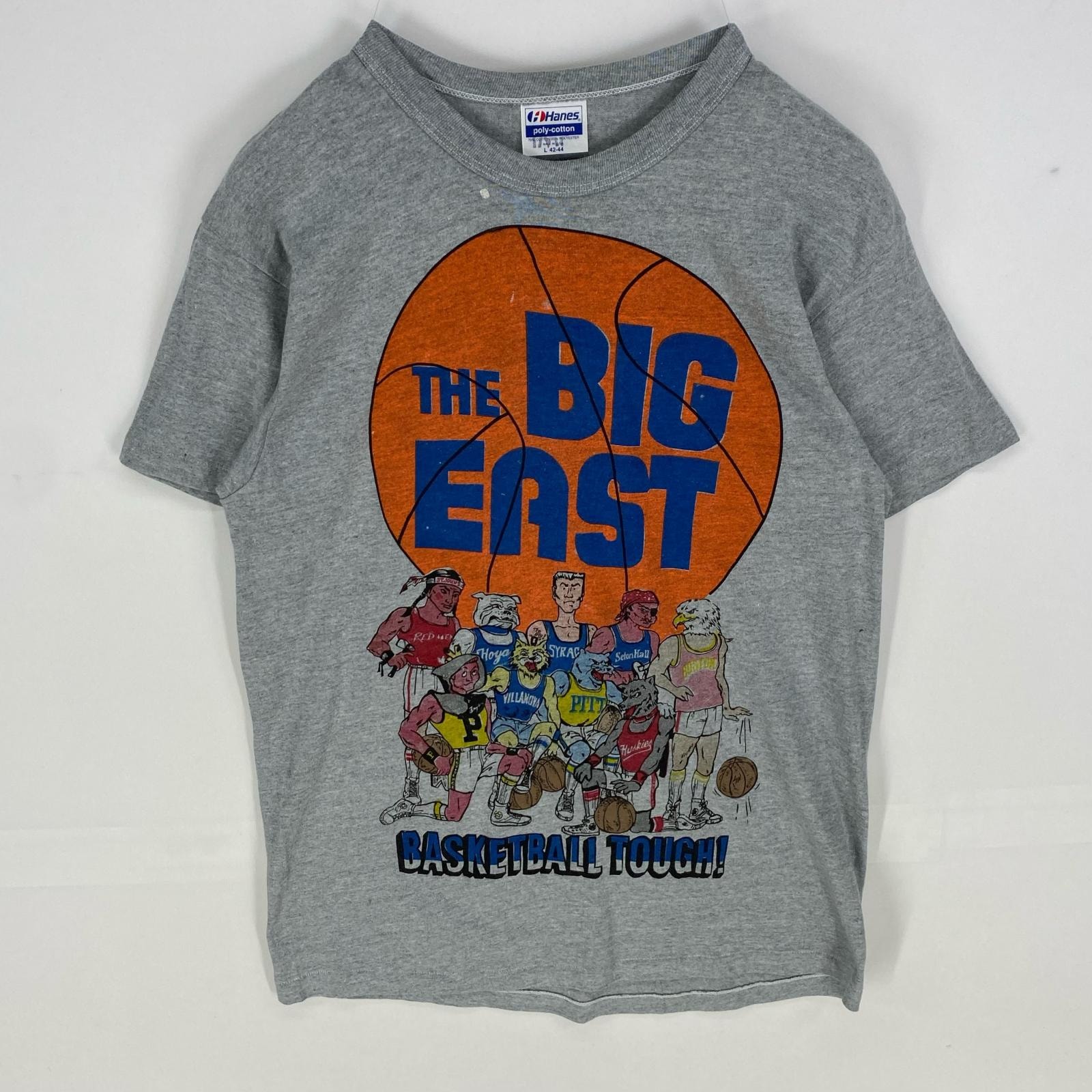 古着 80's/80年代 ヴィンテージ ヘインズ Hanes USA製 半袖Tシャツ バスケットボール BIG EAST L  グレー系 両面プリント メンズ