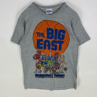 古着 80's/80年代 ヴィンテージ ヘインズ Hanes USA製 半袖Tシャツ バスケットボール BIG EAST L グレー系 両面プリント メンズ