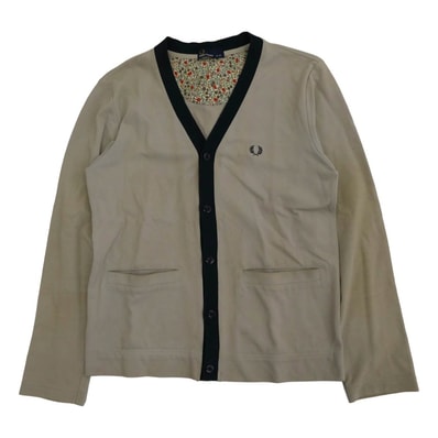 FRED PERRY フレッドペリー カーディガン F1526 Pique Cardigan 鹿の子 ニットカーディガン グレー系 XS【中古】
