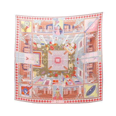 エルメス HERMES カレ90 OBJETS DE CURIOSITE スカーフ 衣料品 シルク シルク ピンク レディース ピンク系 / マルチカラー 【中古】