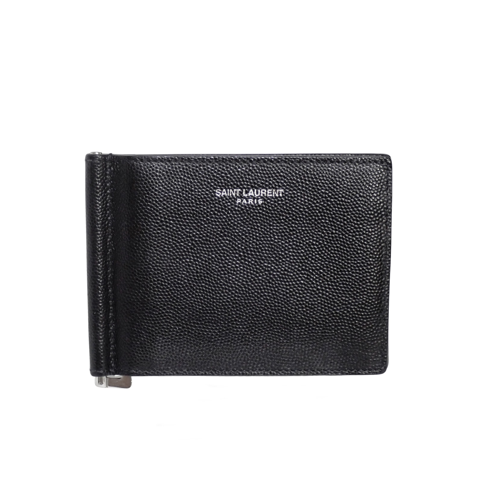 SAINT LAURENT サンローラン  マネークリップ ぺブルレザー  378005 BTY0N 1000  ブラック  メンズ 二つ折り財布