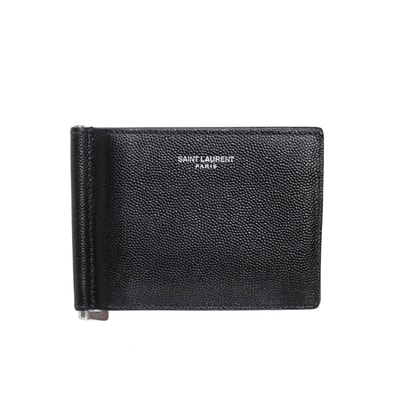 SAINT LAURENT サンローラン マネークリップ ぺブルレザー 378005 BTY0N 1000 ブラック メンズ 二つ折り財布