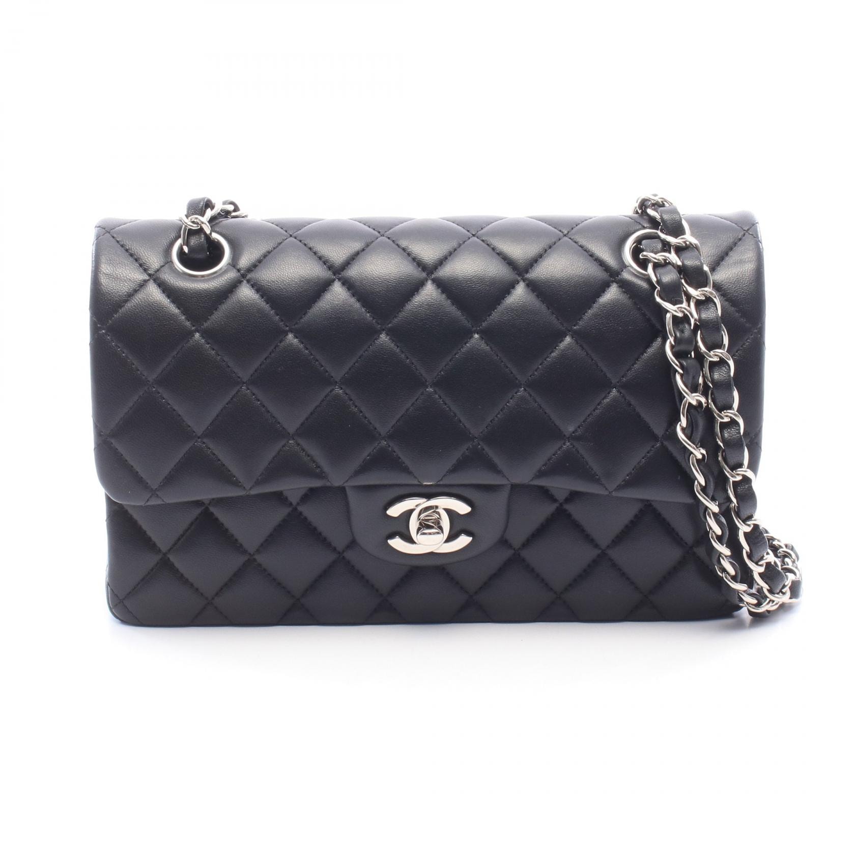 シャネル CHANEL マトラッセ Wフラップ ショルダーバッグ バッグ ラムスキン(羊革) レディース ブラック系 A01113 【中古】