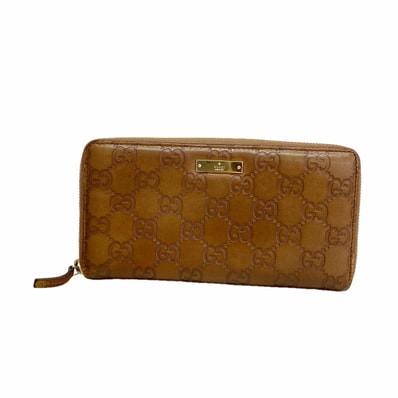 【6kd3740】グッチ 長財布 グッチシマ 112724 レザー ブラウン ゴールド金具【中古】レディース