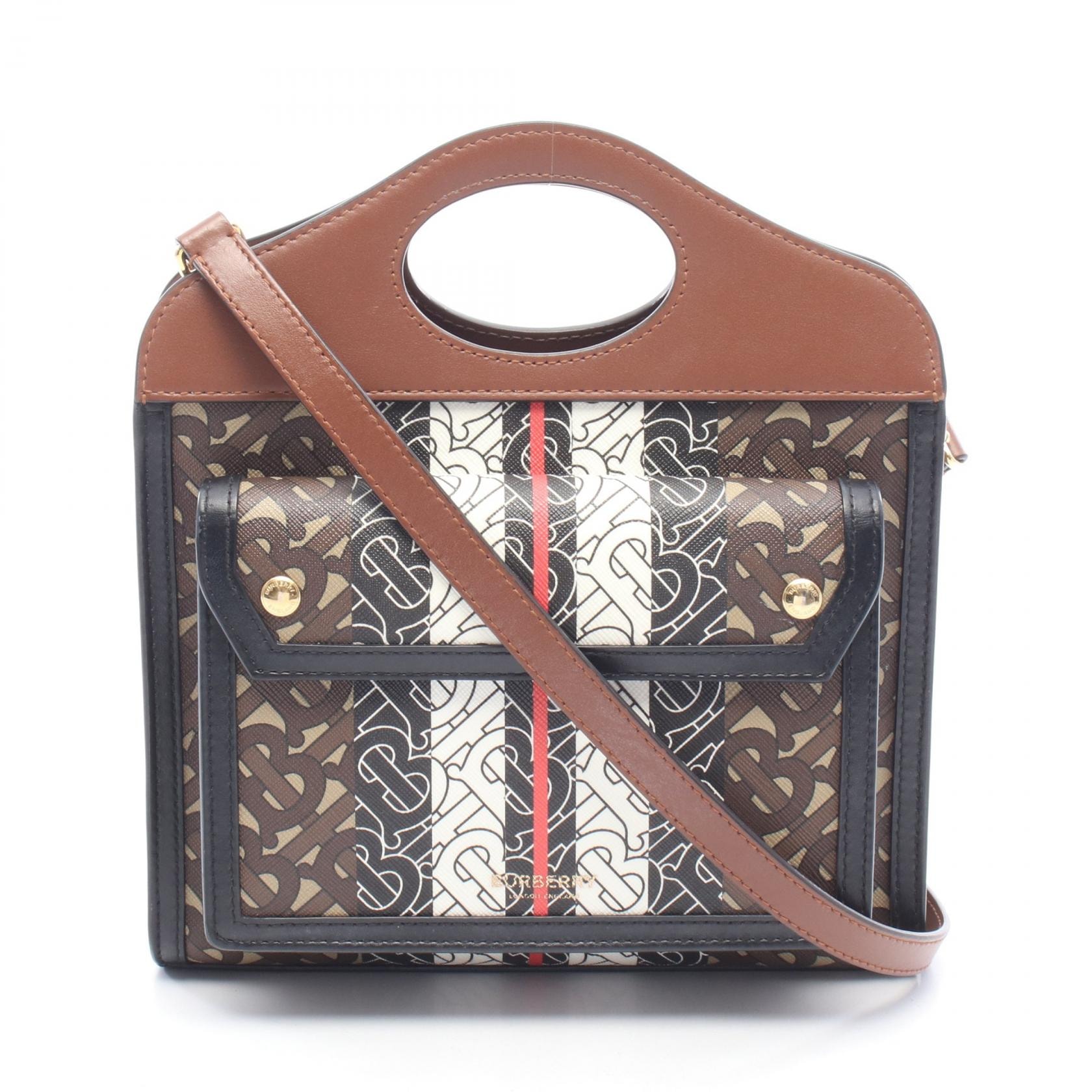 バーバリー BURBERRY MINI POCKET BAG 2WAY ハンドバッグ バッグ PVCコーティングキャンバス レザー レディース ブラック系 / ブラウン系 / マルチカラー 8019365 【中古】