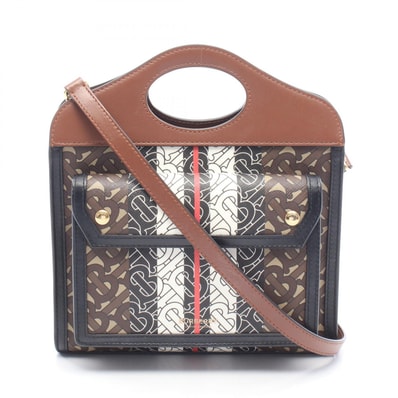 バーバリー BURBERRY MINI POCKET BAG 2WAY ハンドバッグ バッグ PVCコーティングキャンバス レザー レディース ブラック系 / ブラウン系 / マルチカラー 8019365 【中古】