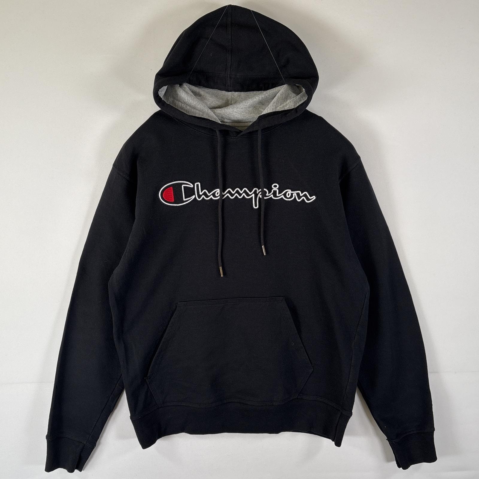 古着 チャンピオン Champion パーカー スウェット フーディ プルオーバー ビッグロゴワッペン M  ブラック メンズ