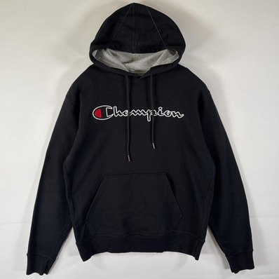 古着 チャンピオン Champion パーカー スウェット フーディ プルオーバー ビッグロゴワッペン M ブラック メンズ