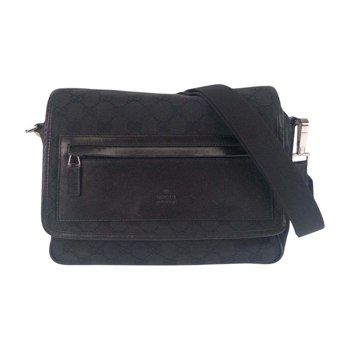 美品 GUCCI グッチ ブラック 黒 シルバー金具 GGキャンバス レザー/ ショルダーバッグ メッセンジャーバッグ 600669 【中古】