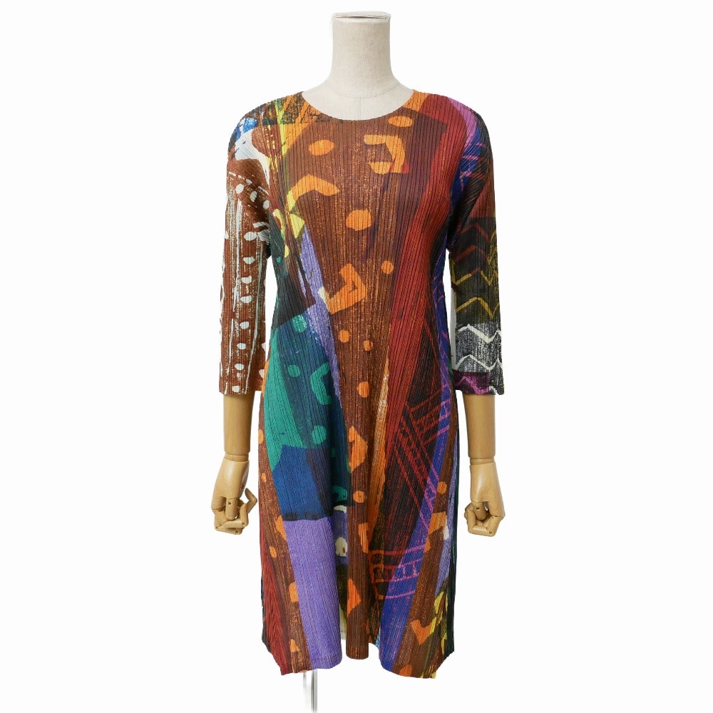 ■美品■PLEATS PLEASE ISSEY MIYAKE プリーツプリーズ イッセイミヤケ ワンピース サイズ4 プリーツ 総柄 ブランド古着【中古】20260624/RA9930