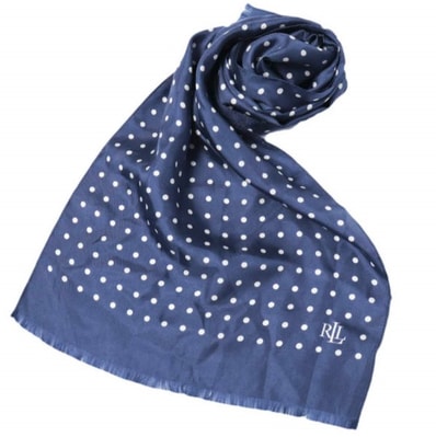 LAUREN RALPH LAUREN ローレン ラルフローレン ポルカドットシルクストール NAVY g27505
