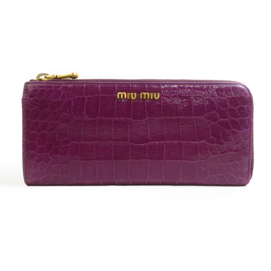 ミュウミュウ MIUMIU ラウンドファスナー長財布 型押しレザー パープル レディース【中古】 h32595j