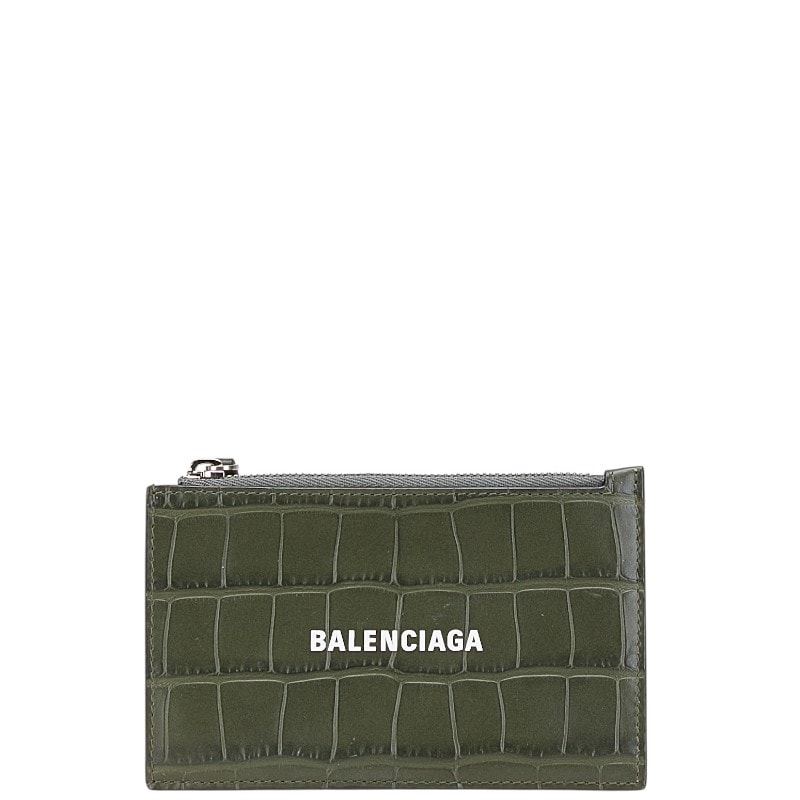 バレンシアガ 型押し カードケース コインケース フラグメントケース 640535 カーキグリーン レザー メンズ BALENCIAGA 中古