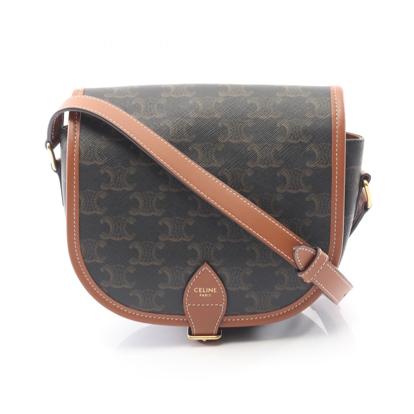 セリーヌ CELINE フォルコ ミディアムバッグ トリオンフ ショルダーバッグ バッグ PVCコーティングキャンバス レザー レディース ブラック系 / ブラウン系 【中古】