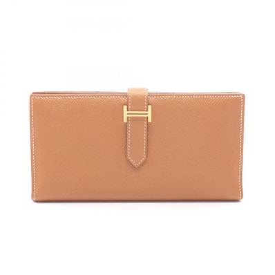 エルメス HERMES ベアンスフレ ゴールド 二つ折り長財布 財布 ヴォーエプソン ヴォーエプソン A刻印(2017年製造) レディース ブラウン系 【中古】