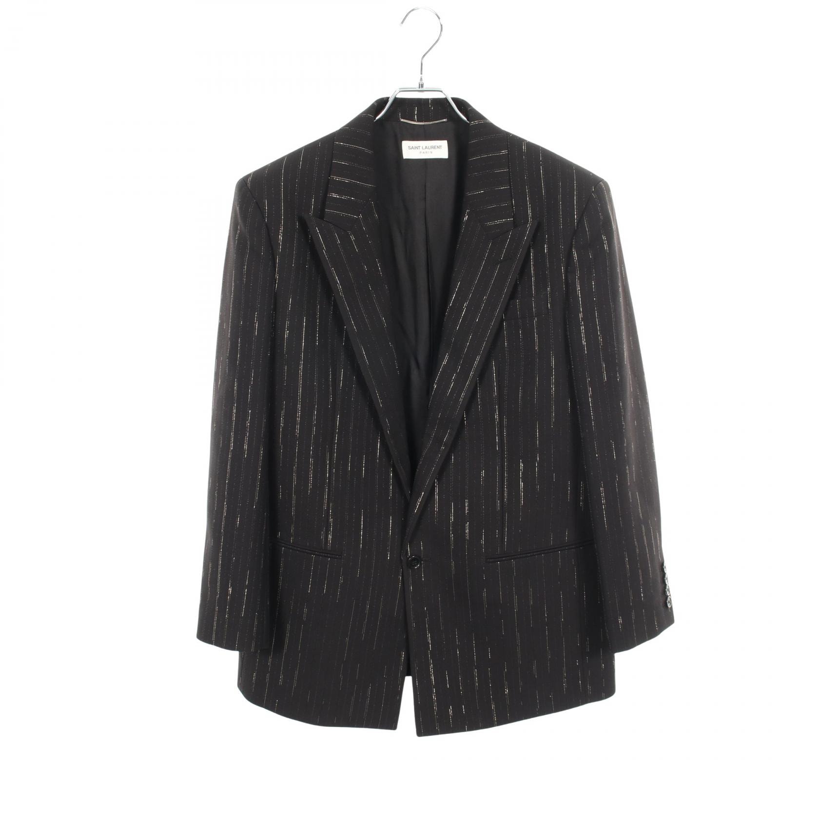 サンローランパリ SAINT LAURENT PARIS 1B ダブルストライプ テーラードジャケット 衣料品 アウター ウール レーヨン メンズ ブラック系 / ゴールド系 【中古】