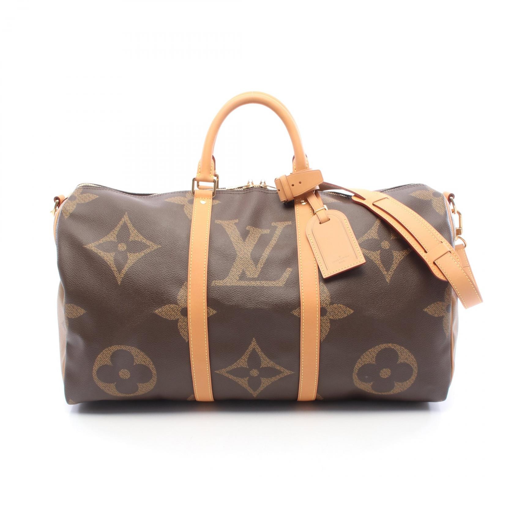 ルイ・ヴィトン LOUIS VUITTON キーポル バンドリエール50 2WAY ボストンバッグ バッグ PVCコーティングキャンバス レザー モノグラム・ジャイアントリバース メンズ レディース ブラウン系 M44739 【中古】