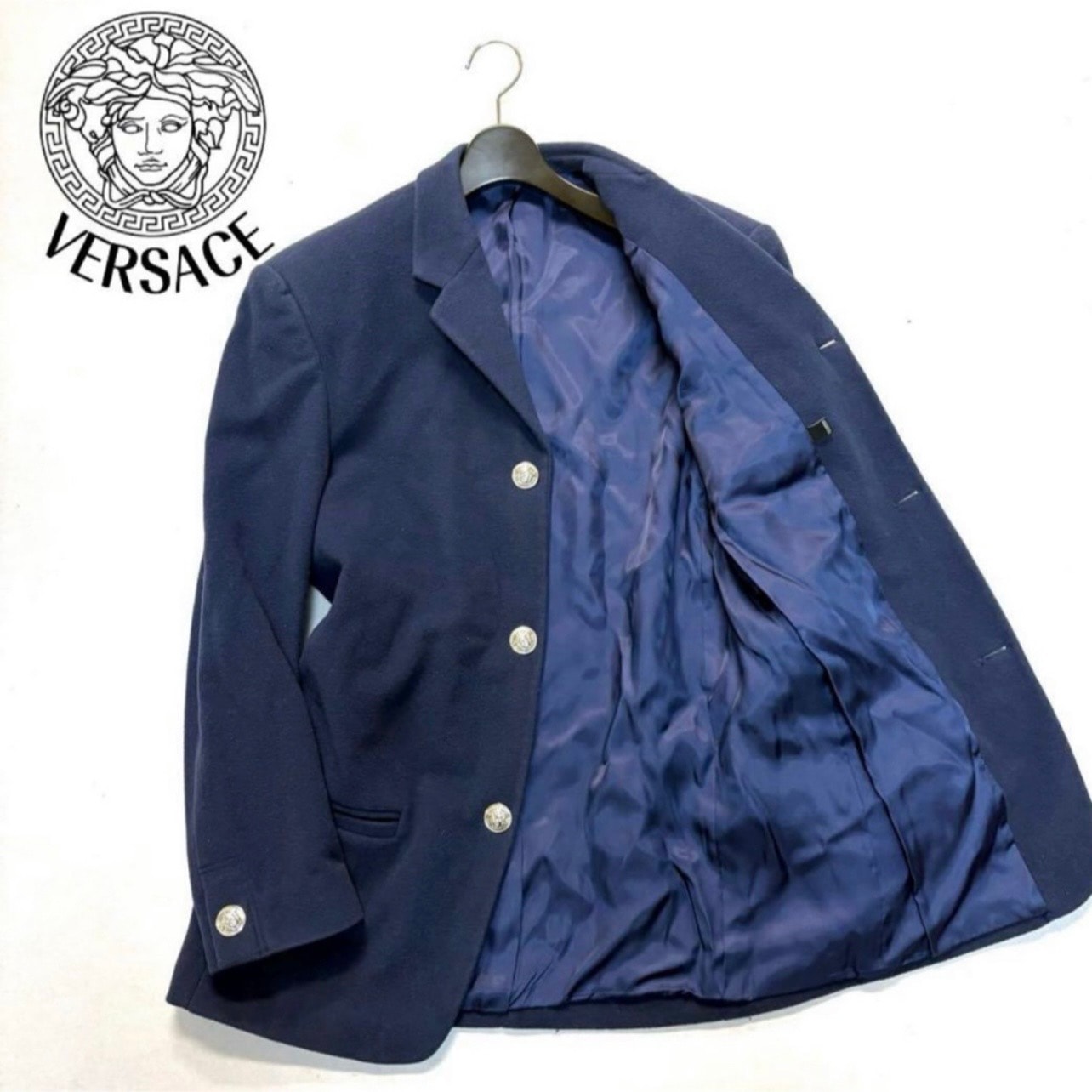 VERSACE ヴェルサーチ メデューサ カシミヤ混 ウール ジャケット 紺ブレ