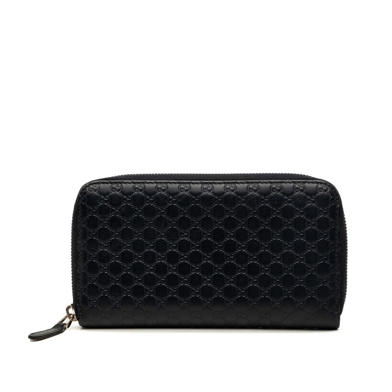 グッチ マイクログッチシマ ラウンドジップ 長財布 544473 ネイビー レザー レディース GUCCI 【中古】