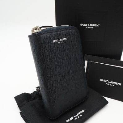 美品 SAINT LAURENT サンローラン レザー ジップ キーケース 440914 キーケース ネイビー レザー メンズ