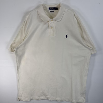 古着 ポロ・ラルフローレン POLO RALPH LAUREN 鹿の子 半袖 ポロシャツ ロゴ 刺繍 大きいサイズ 2ボタン XL ホワイト 無地 メンズ