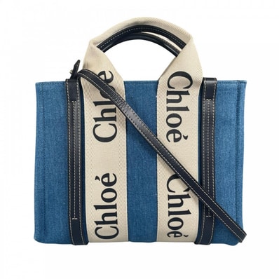 Chloe クロエ ショルダーバッグ ウッディ コットンデニム ブルー 青 シルバー金具 レディース【中古品】