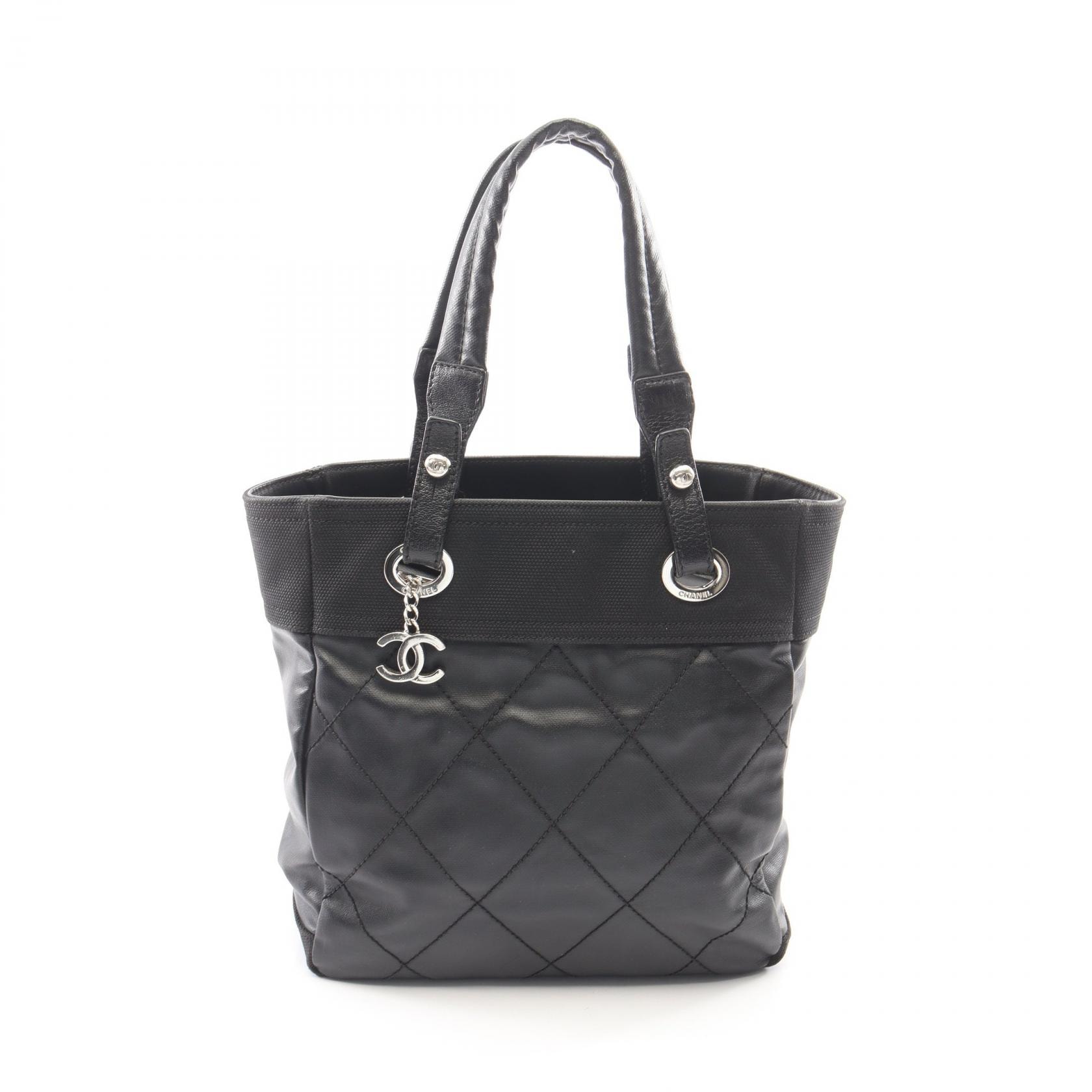 シャネル CHANEL パリビアリッツPM トートバッグ バッグ PVCコーティングキャンバス レザー レディース ブラック系 A34208 【中古】