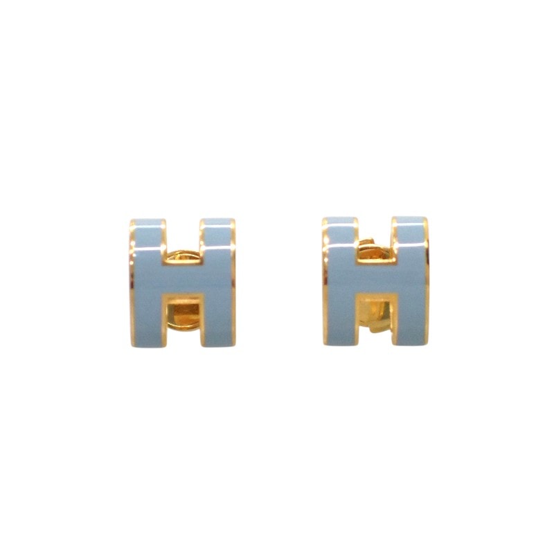 エルメス HERMES ポップH アッシュ ピアス メタル ブルー ゴールド金具 レディース【中古】【ABランク】