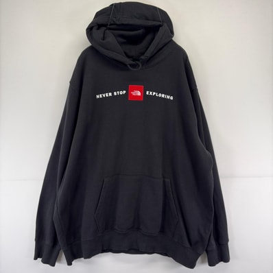 古着 ザ・ノースフェイス THE NORTH FACE スウェット パーカー ワンポイント ロゴ アウトドア 大きいサイズ 2XL ブラック メンズ