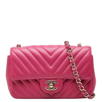 シャネル ココマーク Vステッチ 斜め掛け チェーン ショルダーバッグ ピンク ラムスキン レディース CHANEL 中古