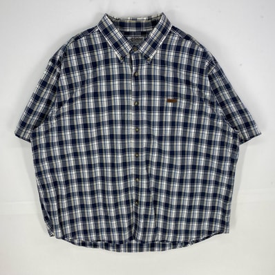 古着 カーハート Carhartt 半袖シャツ ワーク ボタンダウン 胸ポケット ショートスリーブ 3XL ネイビー系 チェック メンズ