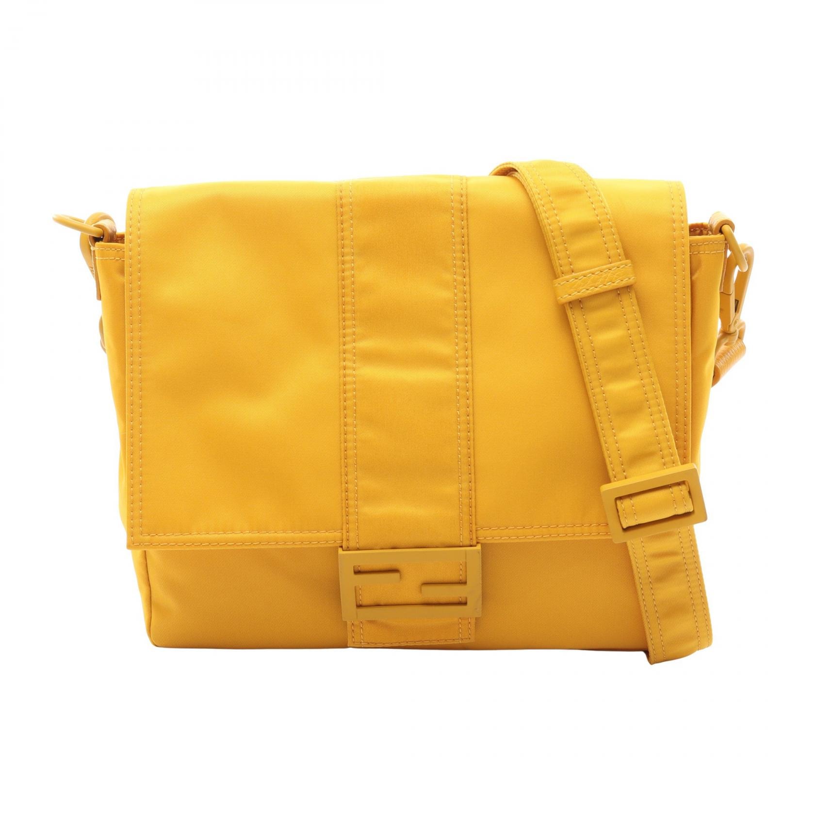 フェンディ FENDI Baguette Messenger Bag バケット メッセンジャー ショルダーバッグ バッグ ナイロン レザー レディース イエロー系 7VA537 【中古】