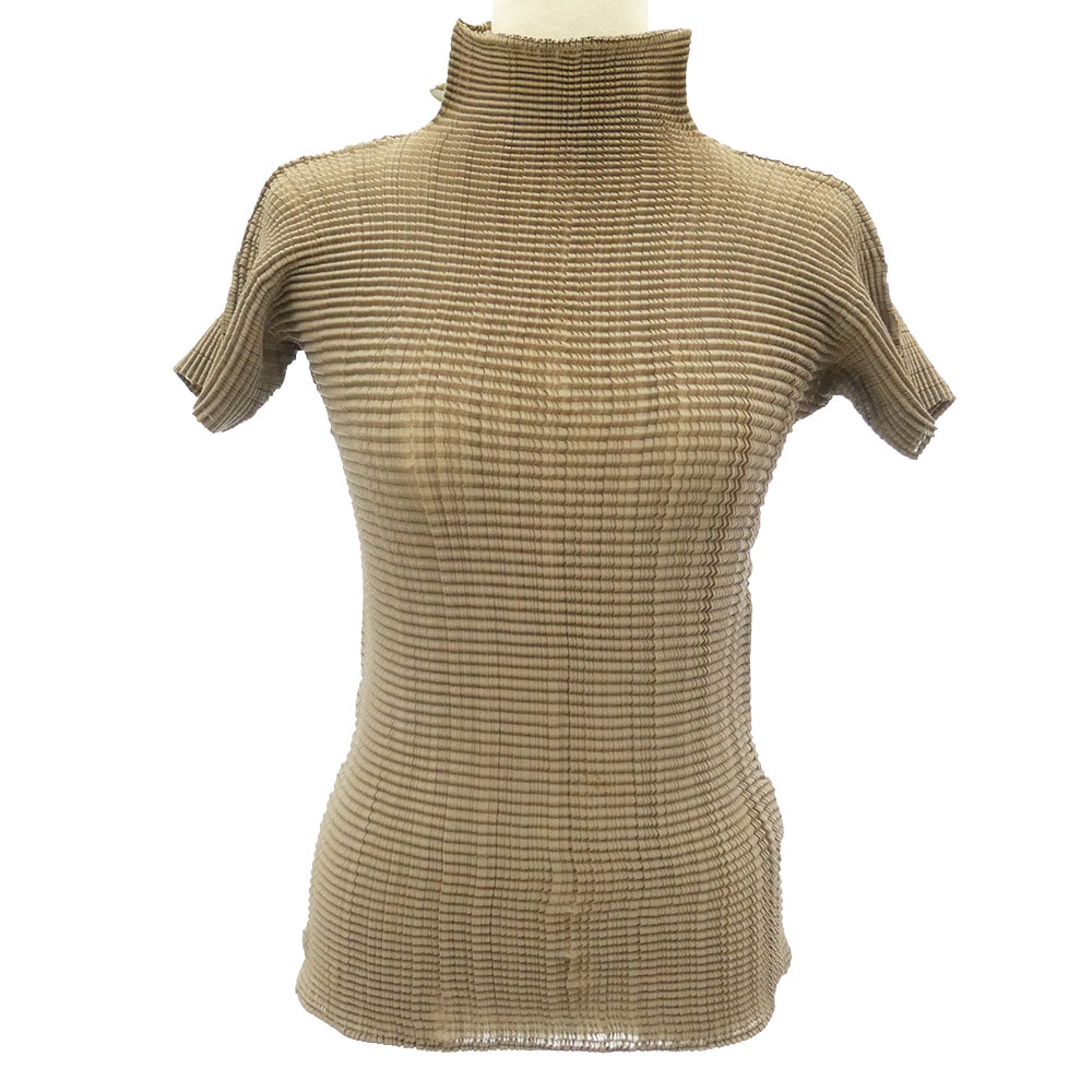 ISSEY MIYAKE イッセイミヤケ IM92-FT124 ボックス プリーツ加工 ハイネック 半袖 カットソー ベージュ系 M【中古】