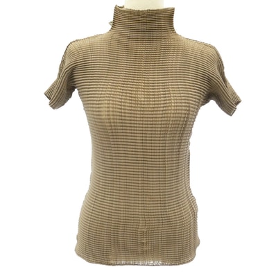 ISSEY MIYAKE イッセイミヤケ IM92-FT124 ボックス プリーツ加工 ハイネック 半袖 カットソー ベージュ系 M【中古】
