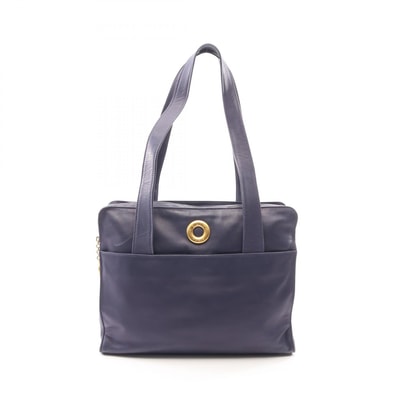 セリーヌ CELINE サークルロゴ トートバッグ バッグ レザー レディース ネイビー系 【中古】