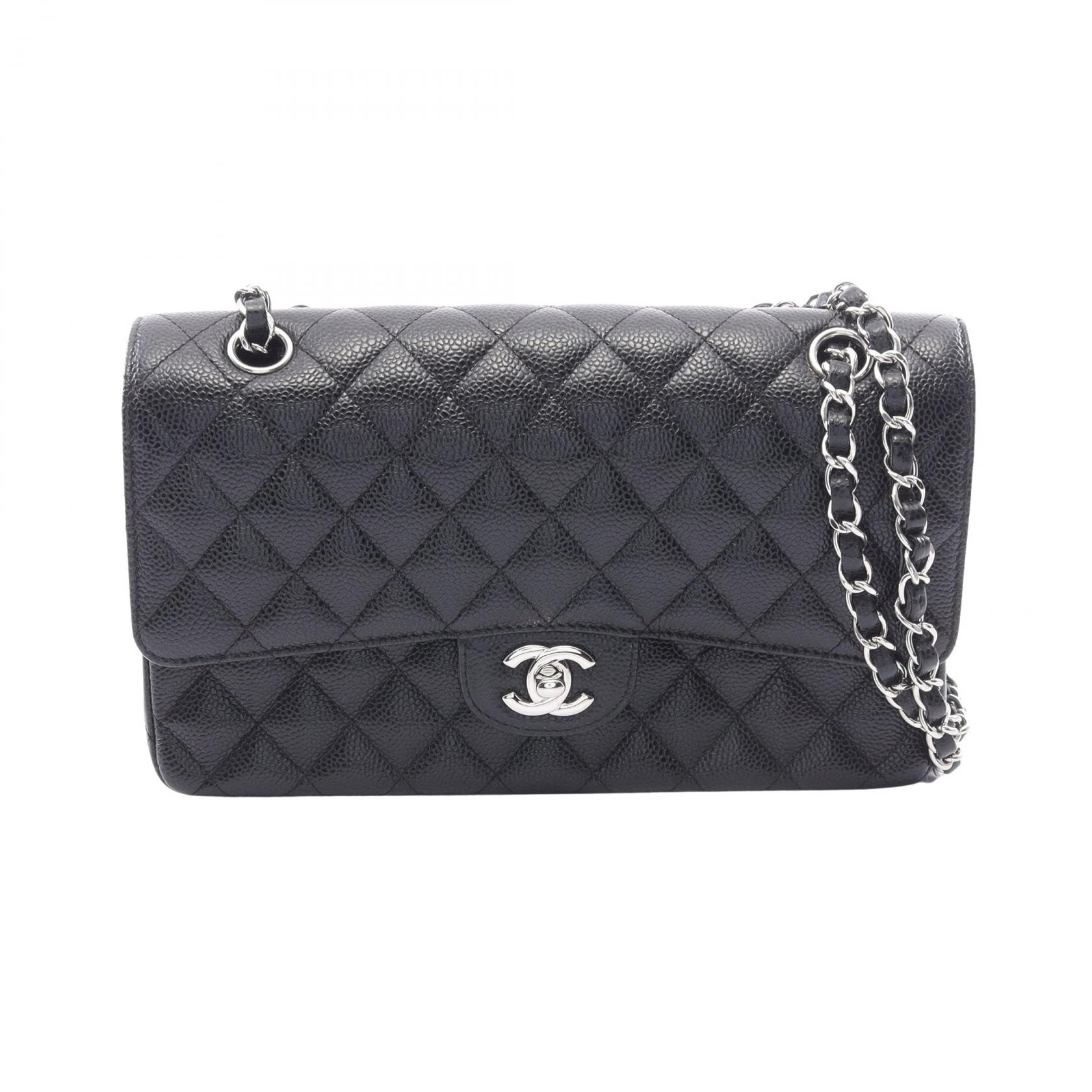 シャネル CHANEL マトラッセ Wフラップ ショルダーバッグ バッグ キャビアスキン(グレインドカーフ) レディース ブラック系 A01112 【中古】
